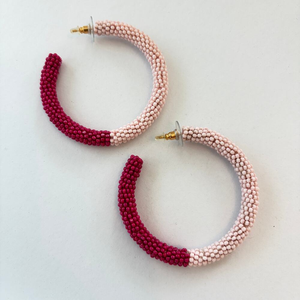 Deepa Gurnani Light and Dark Pink Beaded C Hoop Earrings